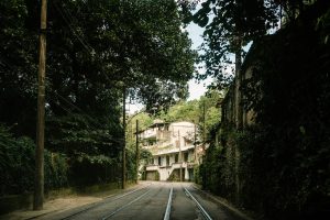 Idyllic street view surrounded by lush greenery in Rio de Janeiro.