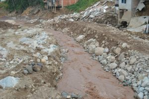 River erosion and destruction in Mocoa, Colombia, after natural disaster.