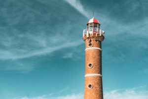 Beautiful view of Faro de José Ignacio lighthouse with clear blue sky in Uruguay.