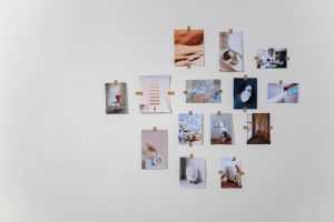 A minimalist wall collage of photos, ideal for modern home decor and interior design inspiration.