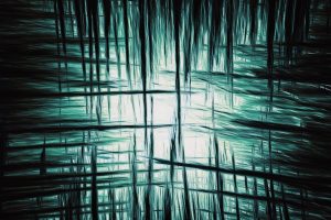 Explore a captivating abstract artwork featuring dynamic teal light streaks, creating a modern and serene atmosphere.